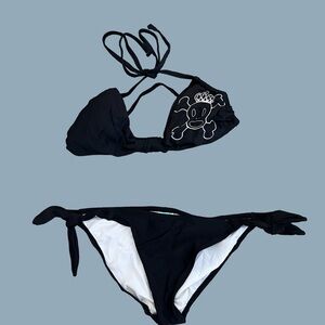 Black M tiny string bikini with a skull wearing a crown